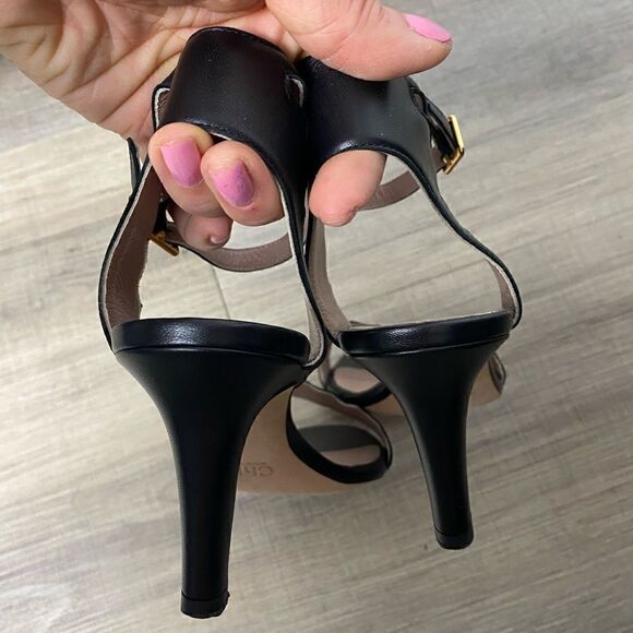 CHLOE | Black Leather Scalloped Edge Lauren Mid-Heel Ankle Wrap Pumps Size 38 - Picture 8 of 11